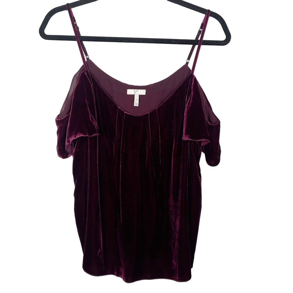 Joie Medium M Red Adorlee Cold Shoulder Velvet Flutter Sleeve Top Short Sleeve
